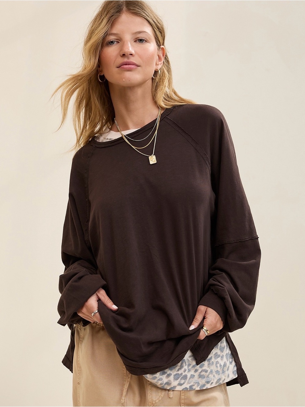 Aerie Cozy Long Sleeve Oversized Boyfriend Tee